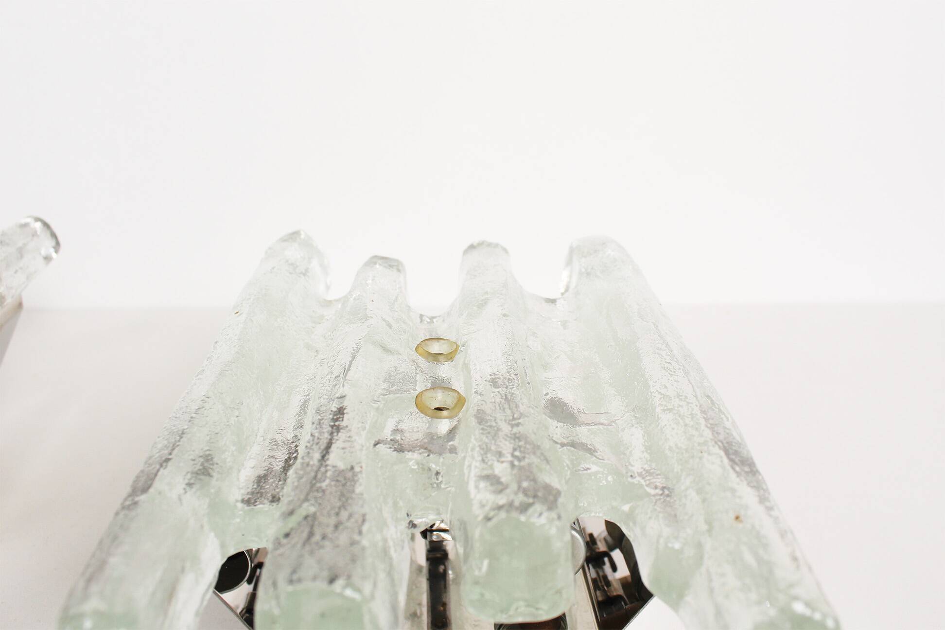 Pair of large 'ice glass' wall lamps by Kalmar, Austria 1960's