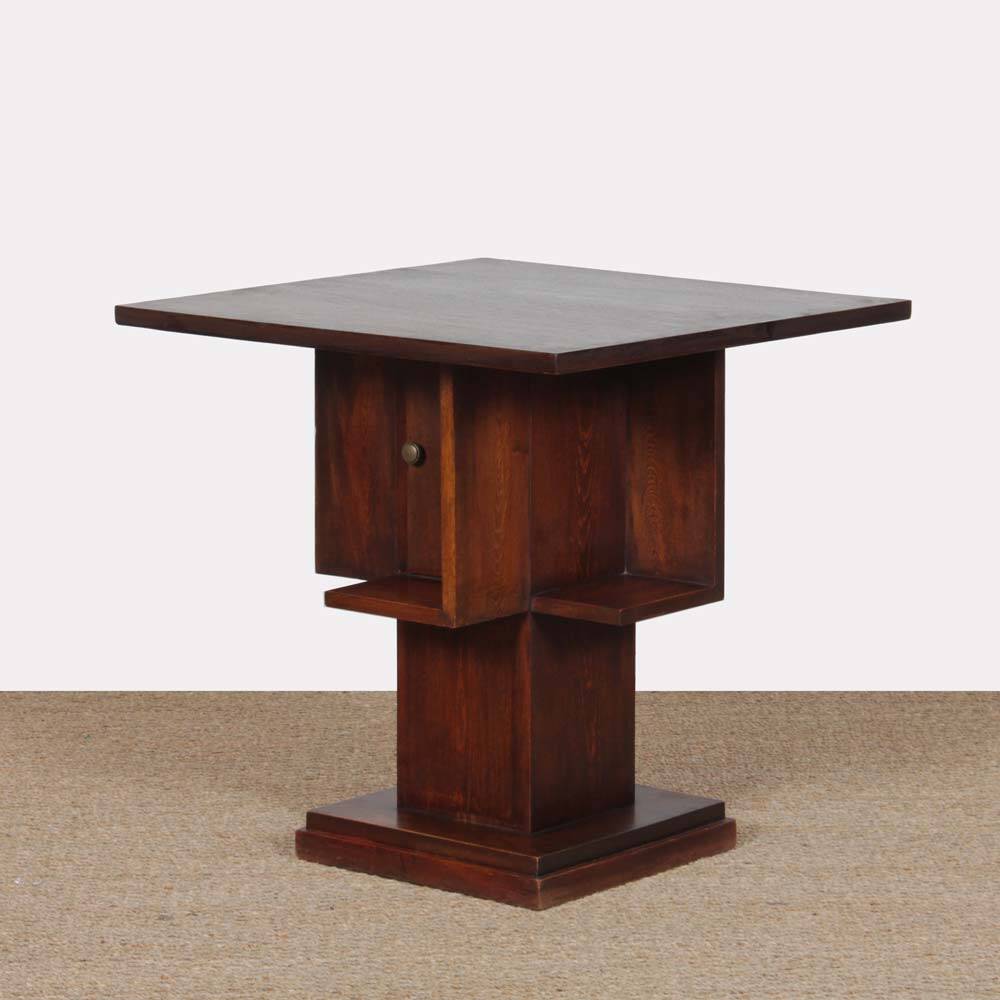 Geometric wooden side table from the 1940s.