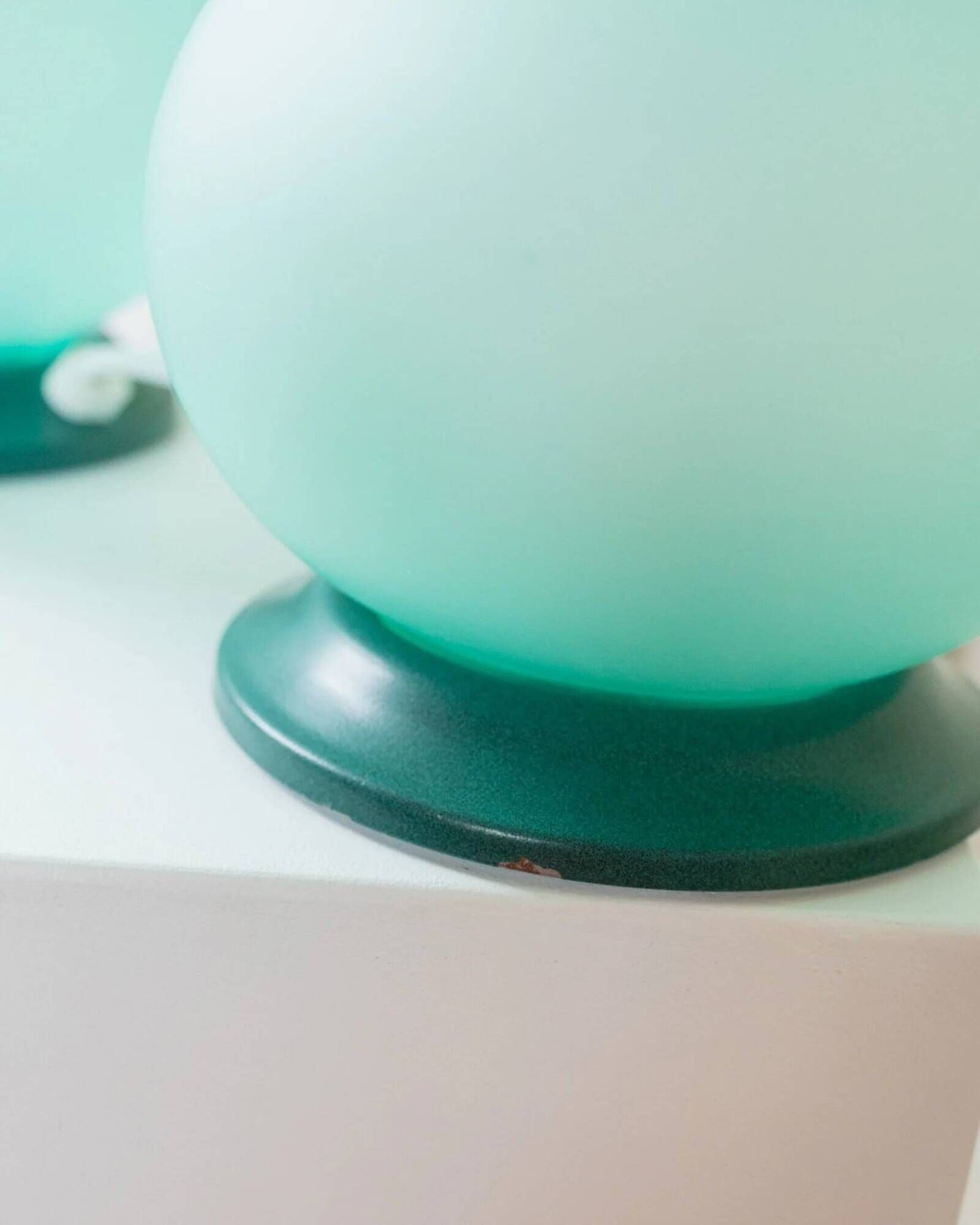 Mint Murano Glass Mushroom Table Lamp from Italy, 1980s Mid-Century with Metal Base