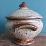 Covered sugar bowl in Puisaye stoneware signed Jean-Pierre Prud'homme