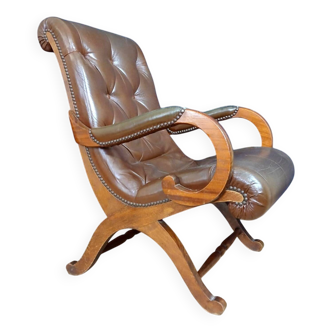 English mahogany and imitation leather recliner armchair, second half of the 20th century