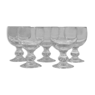 Set of 5 round glasses with glass ball foot