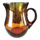 Cruche à eau ventrue en verre bullé