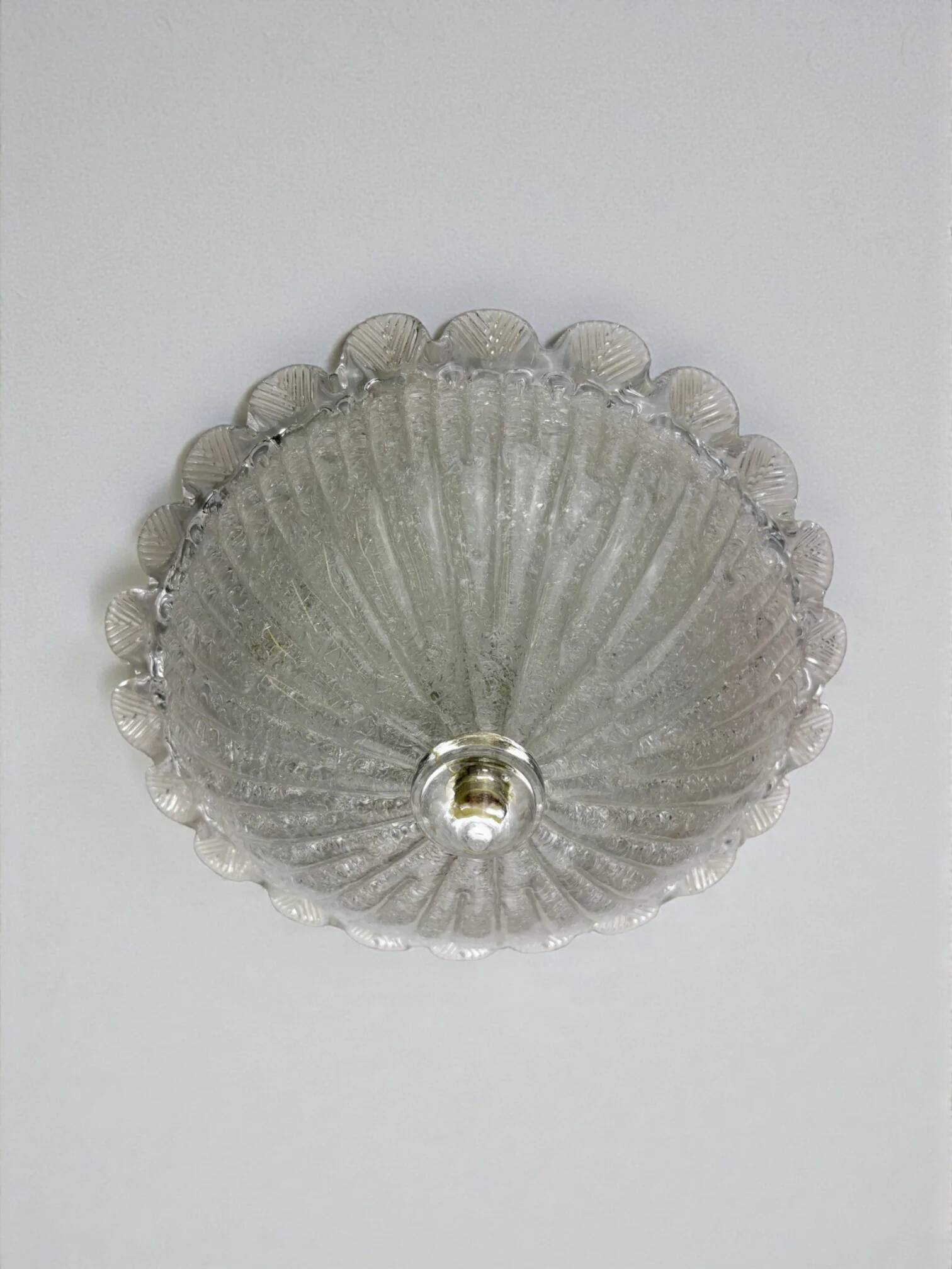 Murano glass scalloped flushmount ceiling light, Italy 1960s
