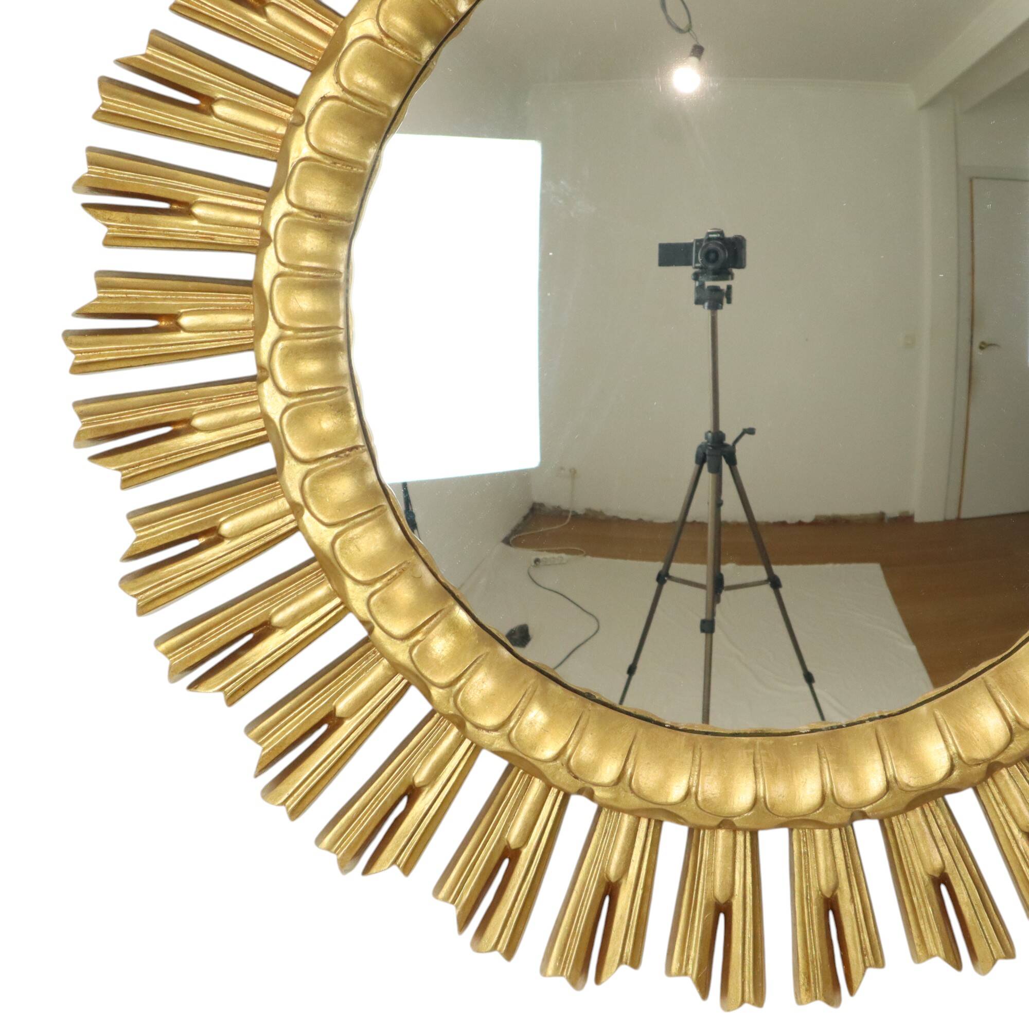 XL Gold-colored Sun Mirror Sunburst Witch's Eye Resin 60cm