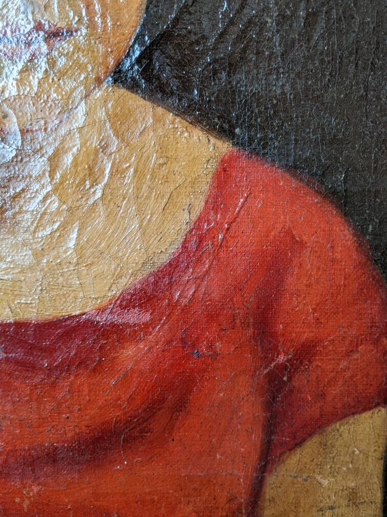 Oil on canvas gilded wooden frame old portrait of a young girl classic