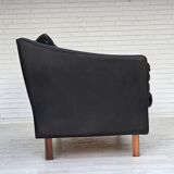 1970s, Danish 2-seater sofa, original black furniture leather, teak wood.