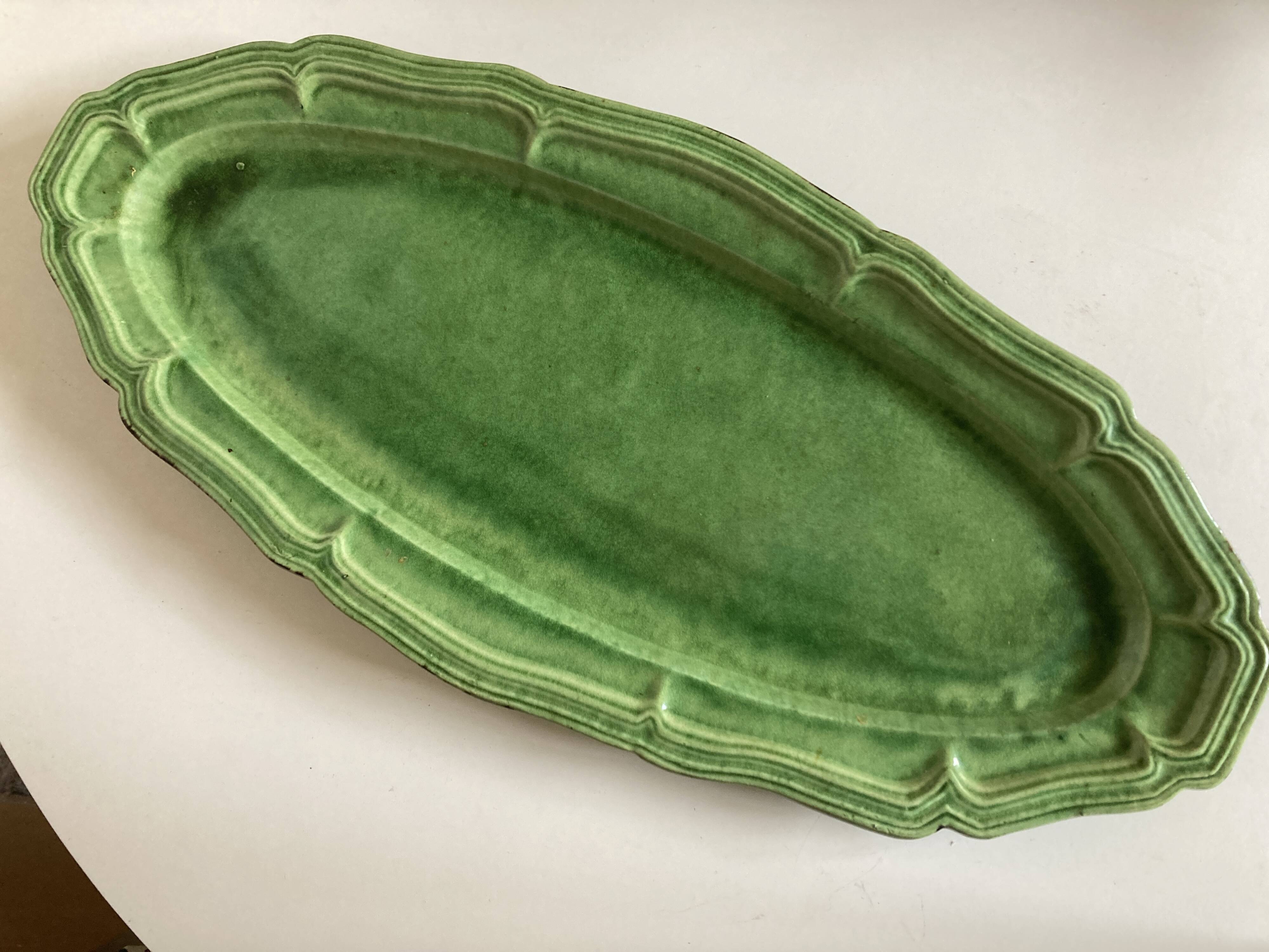 Dieulefit XXXL glazed earthenware dish with fluting 1950