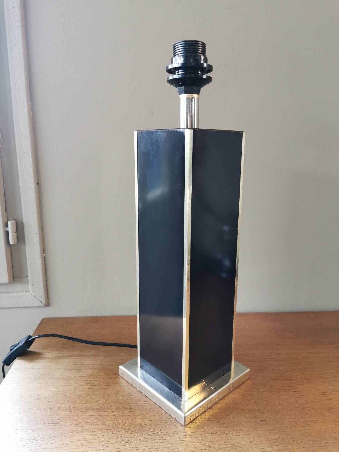 Vintage square black and brass lamp base