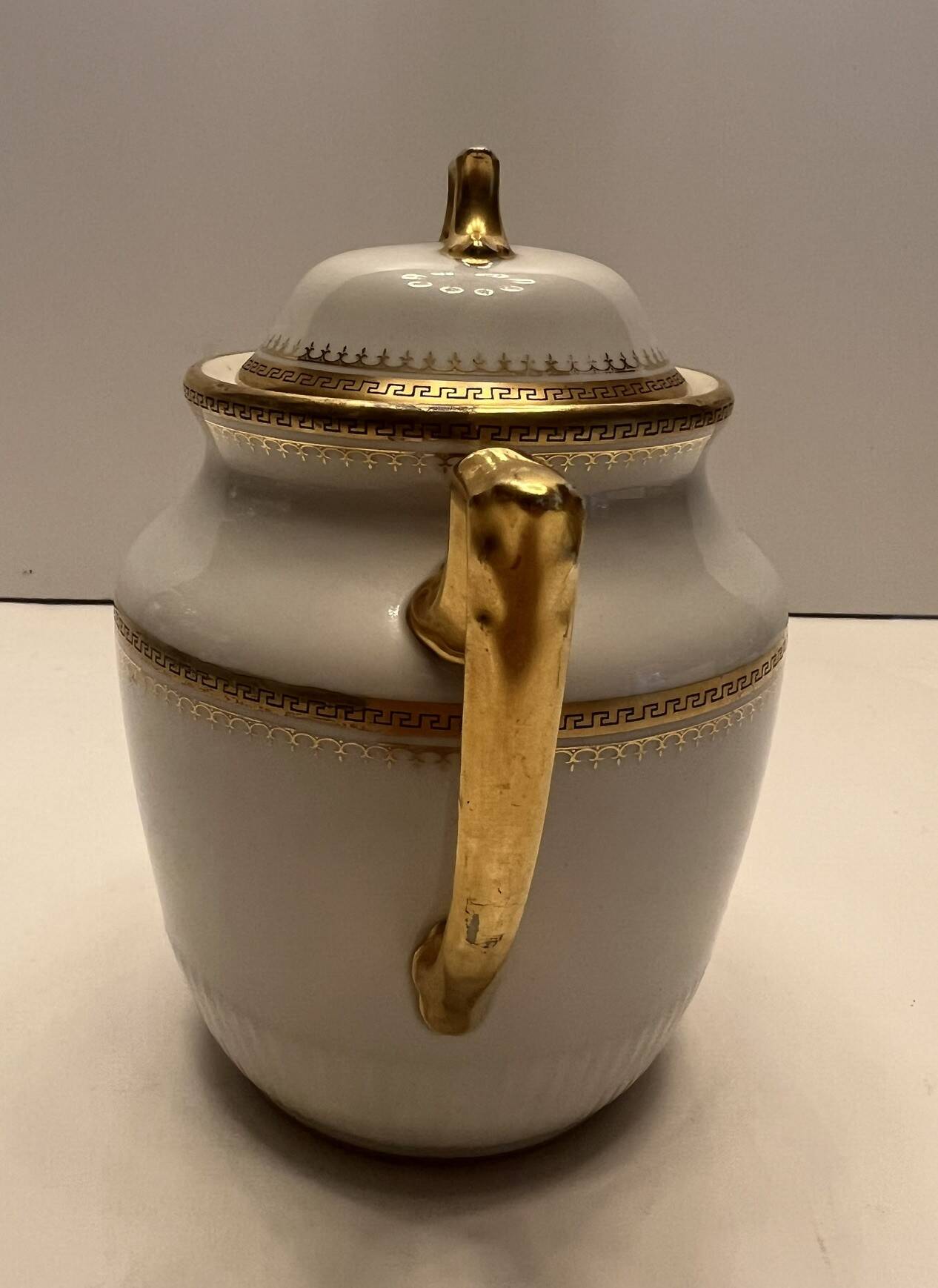 Antique sugar bowl porcelain from Limoges Paroutaud Frères P.P. Greek frieze gold