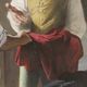Peinture italienne scène intérieure avec des personnages du XXème siècle