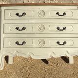 Louis XV style chest of drawers, patinated and waxed, natural wood top