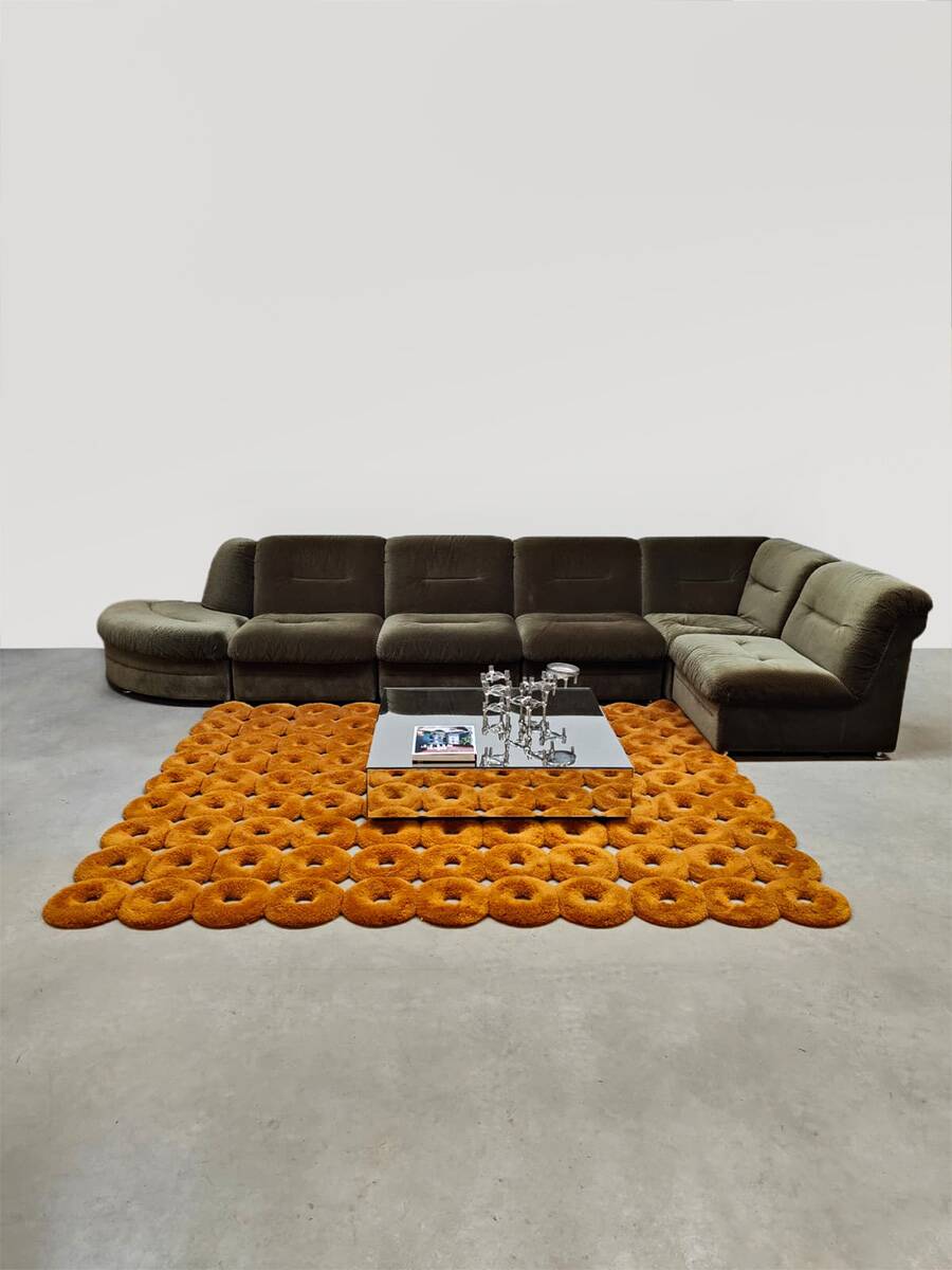 Canapé modulable vintage en velours vert olive