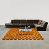 Canapé modulable vintage en velours vert olive