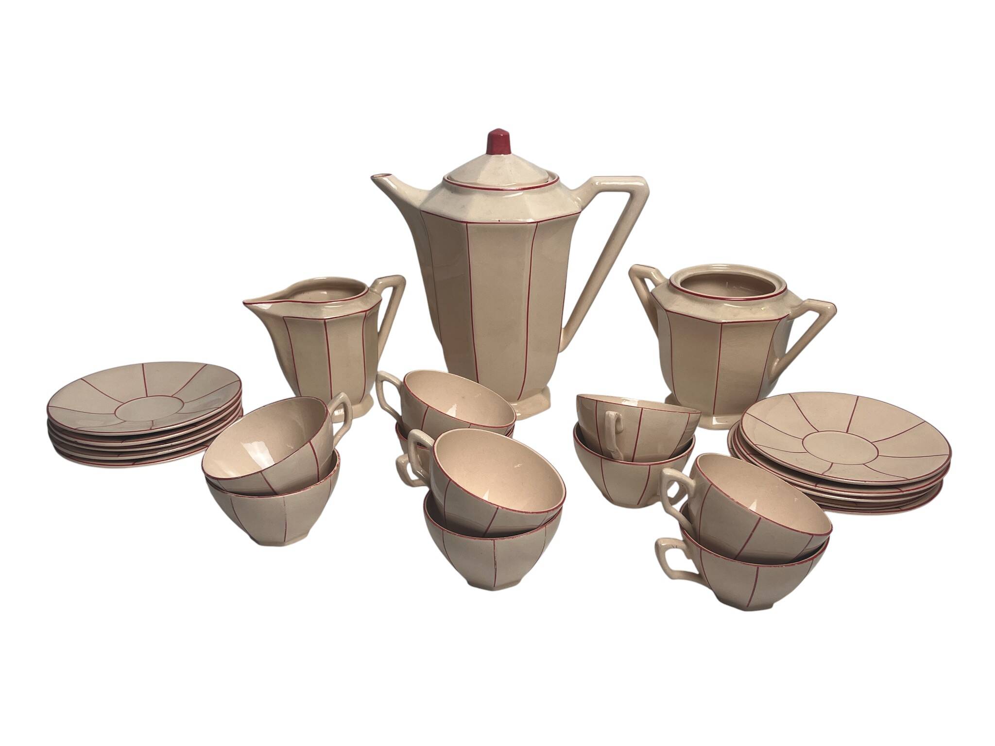 Art Deco, Digoin Sarreguemines pink coffee service circa 1930