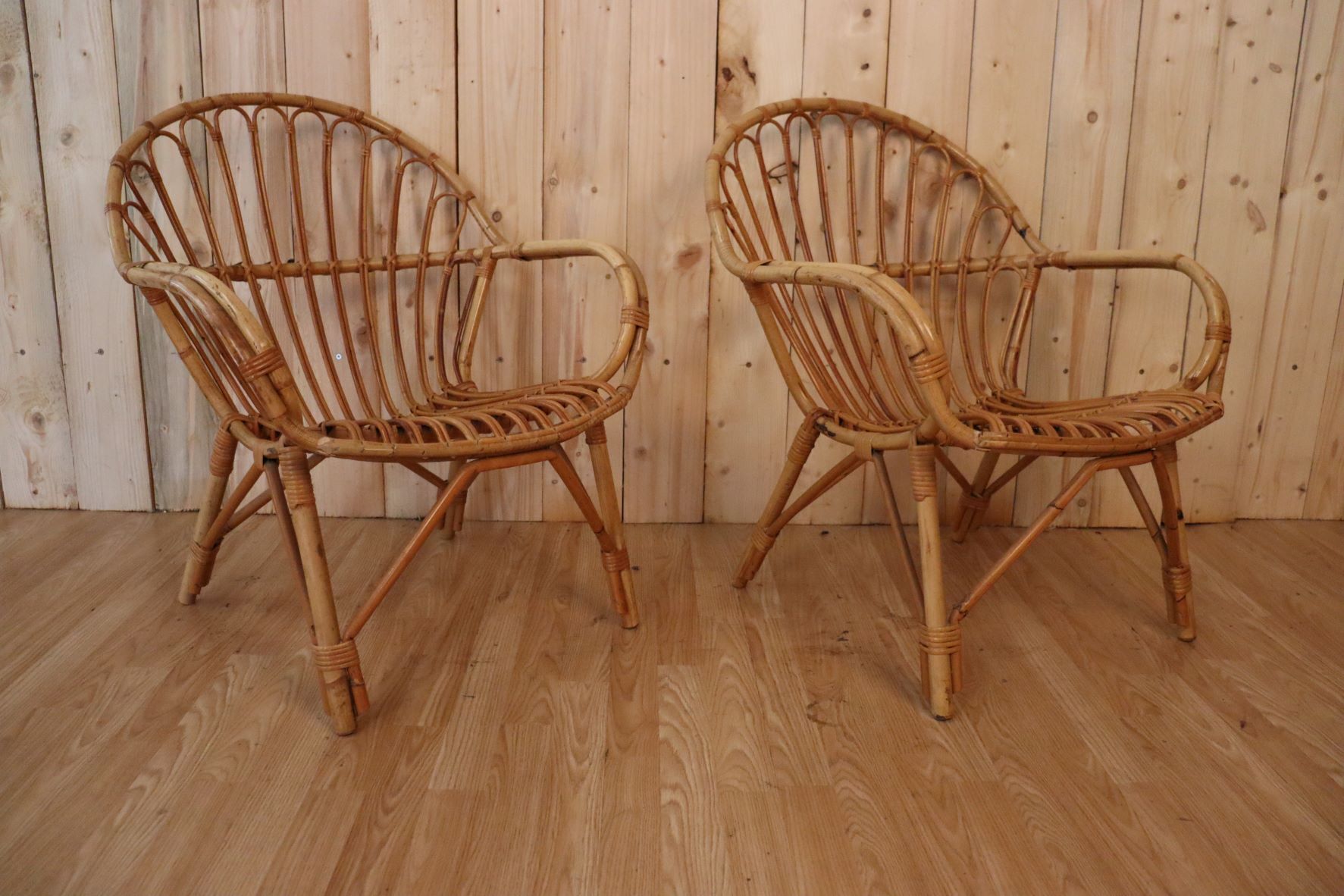 Pair rattan armchairs