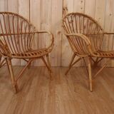 Pair rattan armchairs