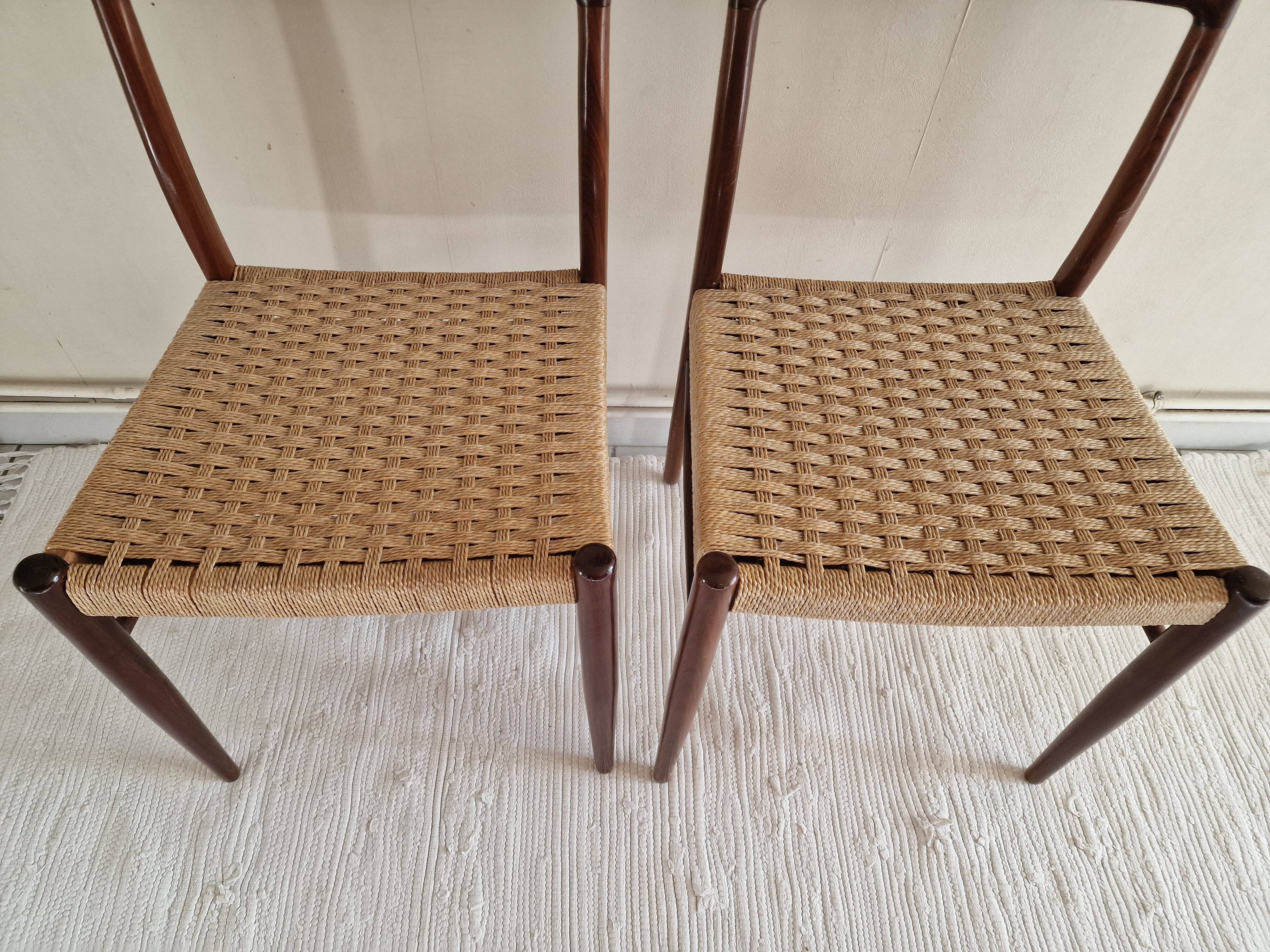 Pair of Danish chairs in teak and rope