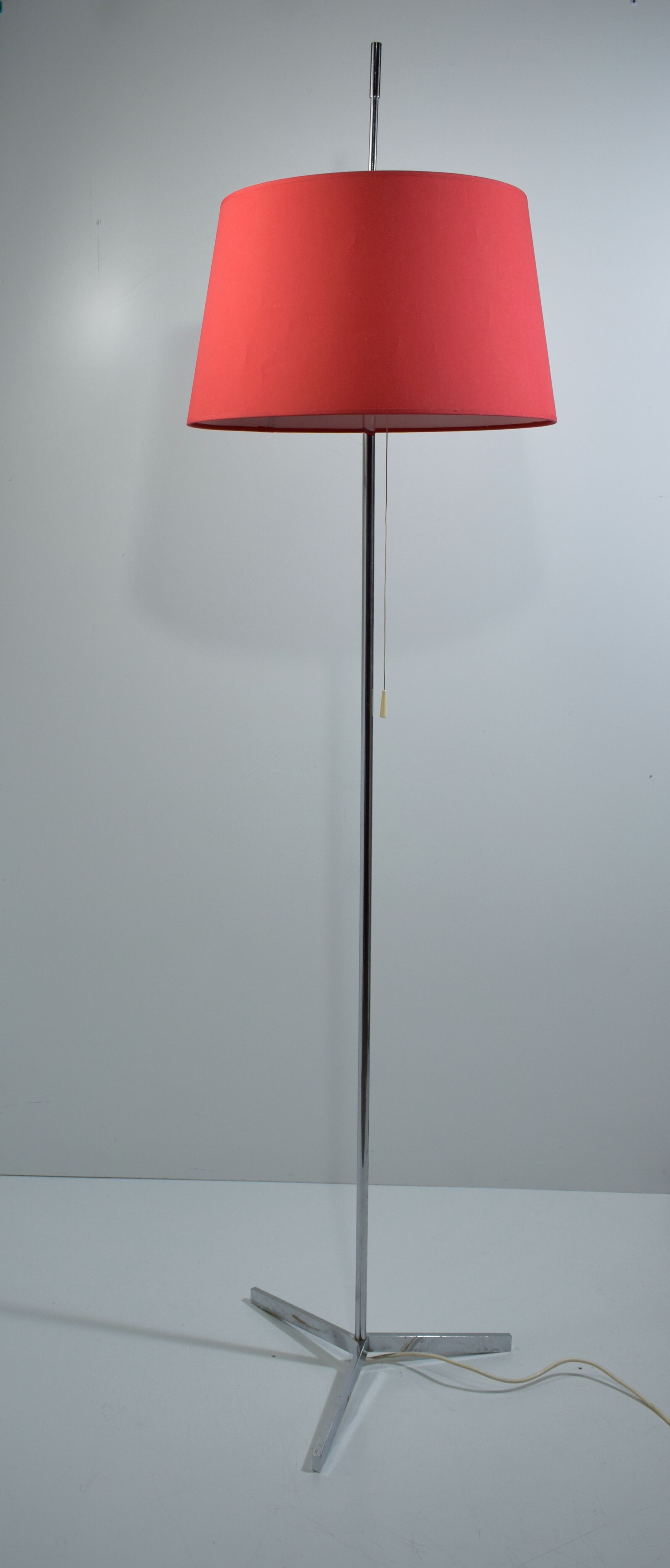 1960 chrome lamppost and red lampshade, double lighting