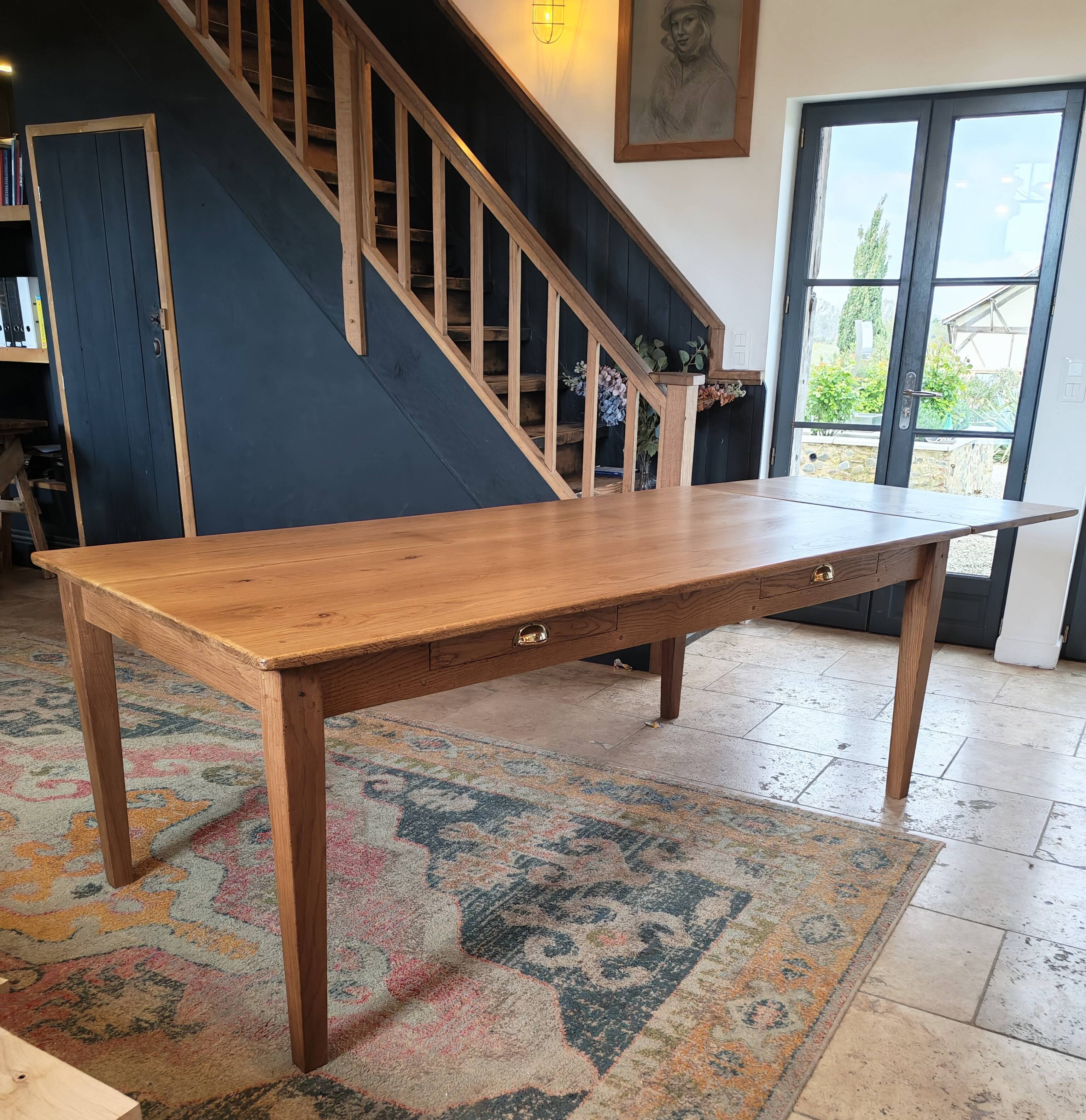 Table de ferme en chêne massif 200x100 avec sa rallonge de 60x100