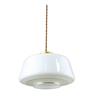 Mid-century Glass & Brass Pendant Lamp