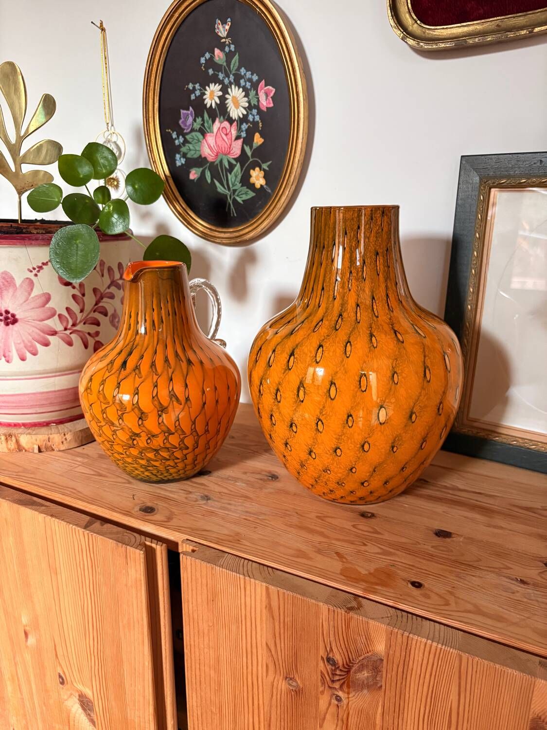 Duo vase & blown glass carafe in orange – 1960s/70s