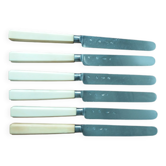 Set of 6 old dessert knives in bone and solid silver
