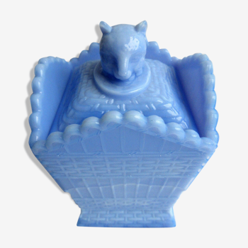 Candy, sugar, blue opaline barbotin: Cathead lid