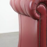 Amazing English cowhide Chesterfield armchair in a stunning red colour