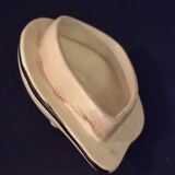 Old covered jug, vintage, geometric frieze with flowers and black trim.