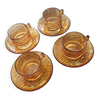 Set of 4 Vereco cups and saucers: vintage