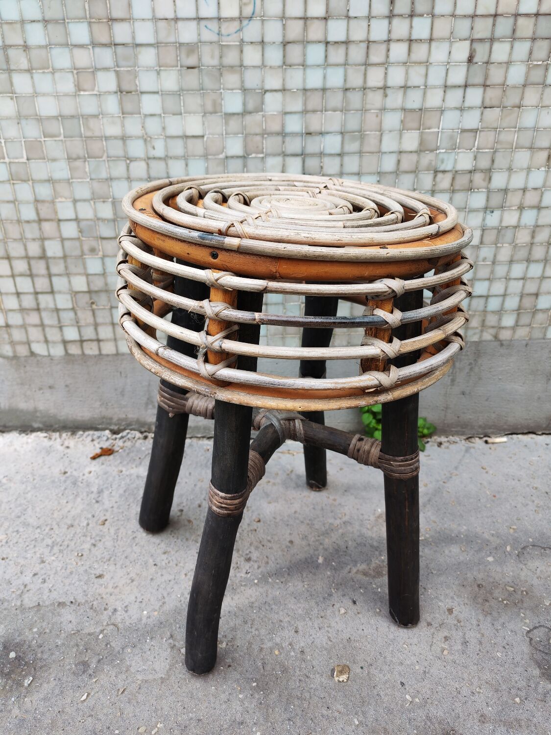 Wood and rattan stool