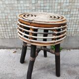 Wood and rattan stool