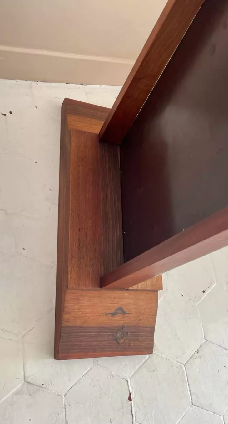 Vintage psyche art-deco mirror, oak and brass, France 1930