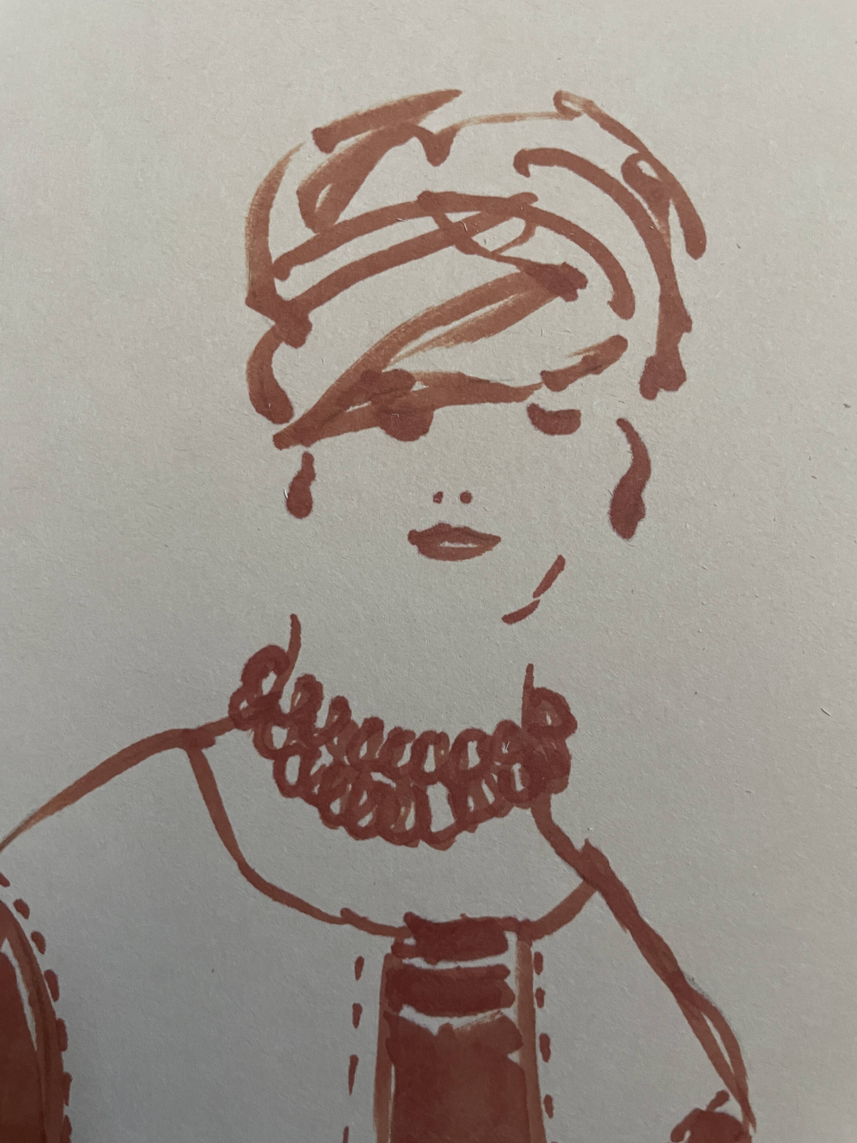 Painting signed in ink fashion engraving "study of a model of a woman's sleeveless vest"