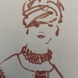Painting signed in ink fashion engraving "study of a model of a woman's sleeveless vest"