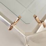 Rectangular Engraved Crystal and White Metal Coffee Table with a Lower Shelf