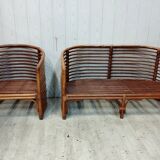 Bench and its bamboo and rattan armchair