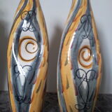 Pair of high pitchers with pinched belly Accolay ceramics