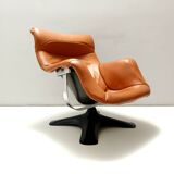 Karuselli Lounge Chair by Yrjö Kukkapuro for Haimi in Orange Leather, 1970s