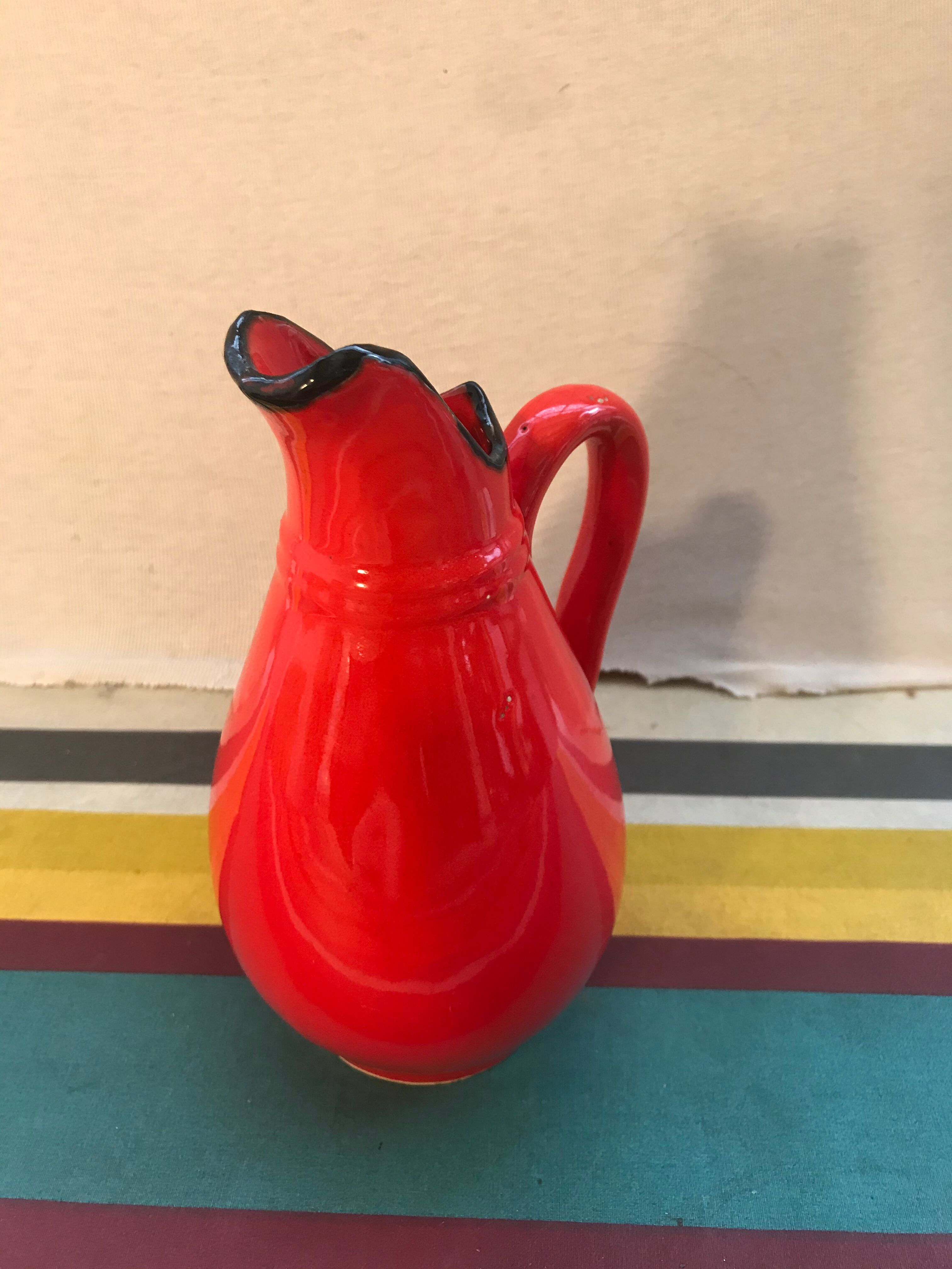 Former red ceramics pitcher - anse cuisine 70s vintage