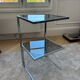 Table d’appoint en verre fumé et métal chromé – Design vintage