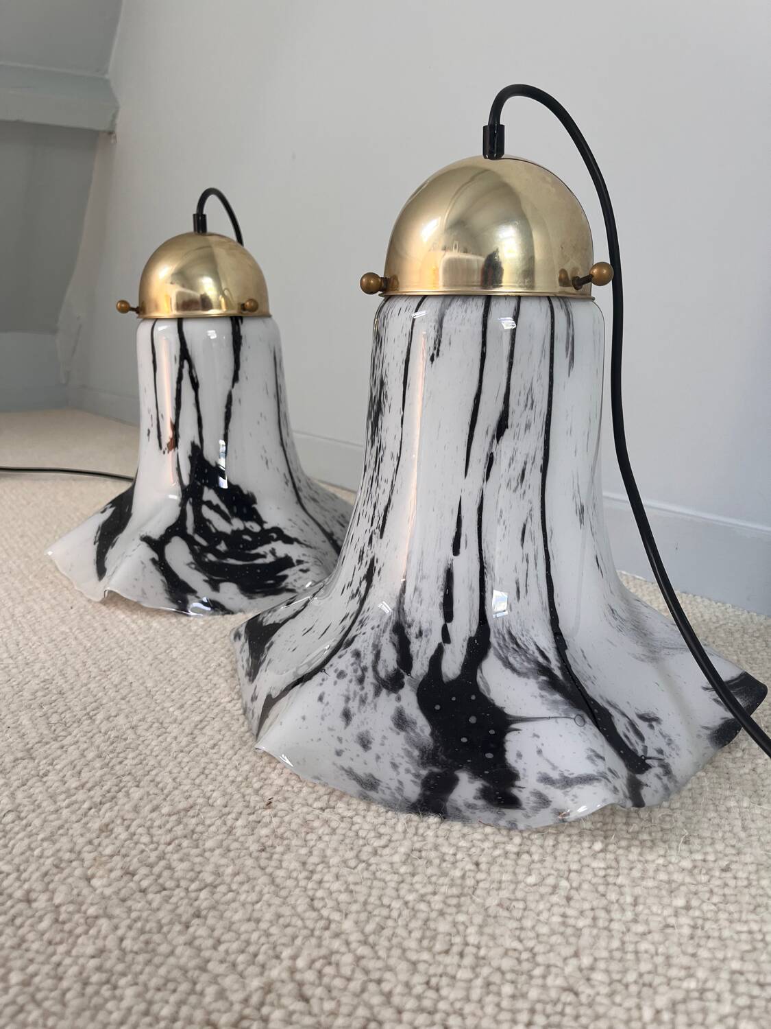 Glass pendant lights by Peill & Putzler, Petunia model 1970