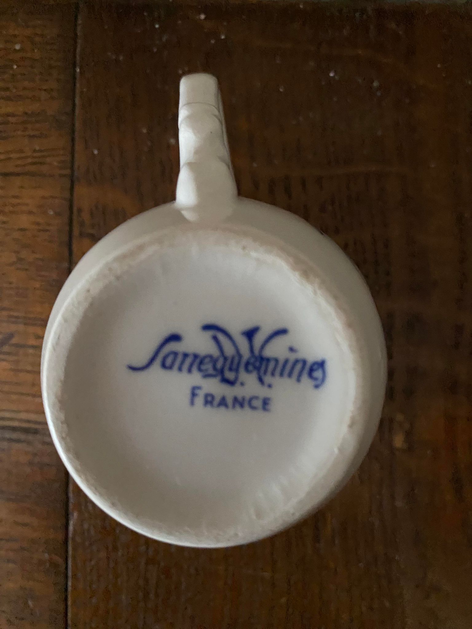 Cup and saucer earthenware Sarreguemines D.V. country décor and blue flowers