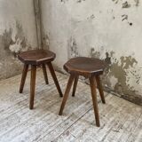 Pine stools with curved seat from the 50s