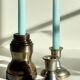 Industrial candle holders steel and silver bronze vintage