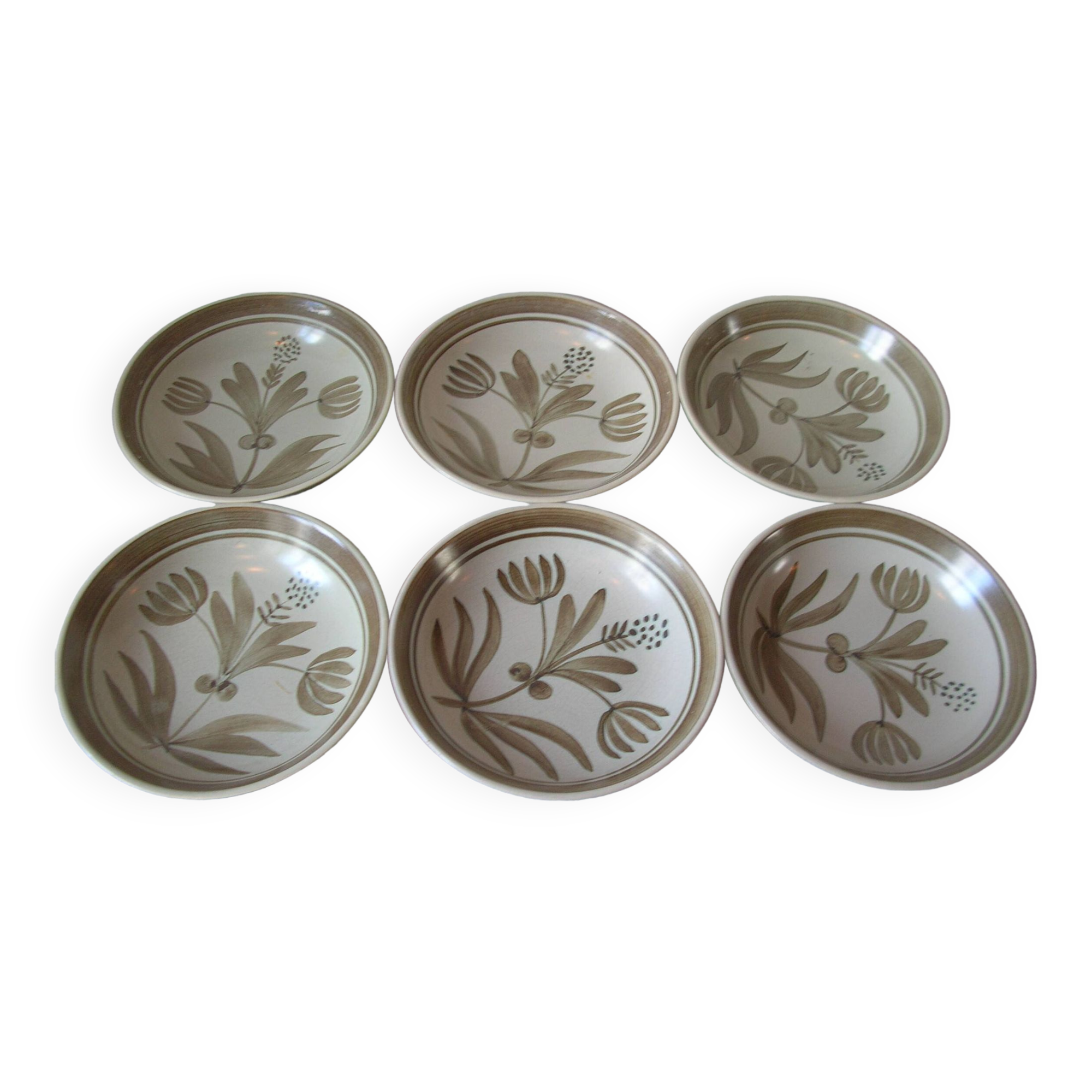 Set of 6 old Longchamp soup plates in ceramic/stoneware with floral decoration