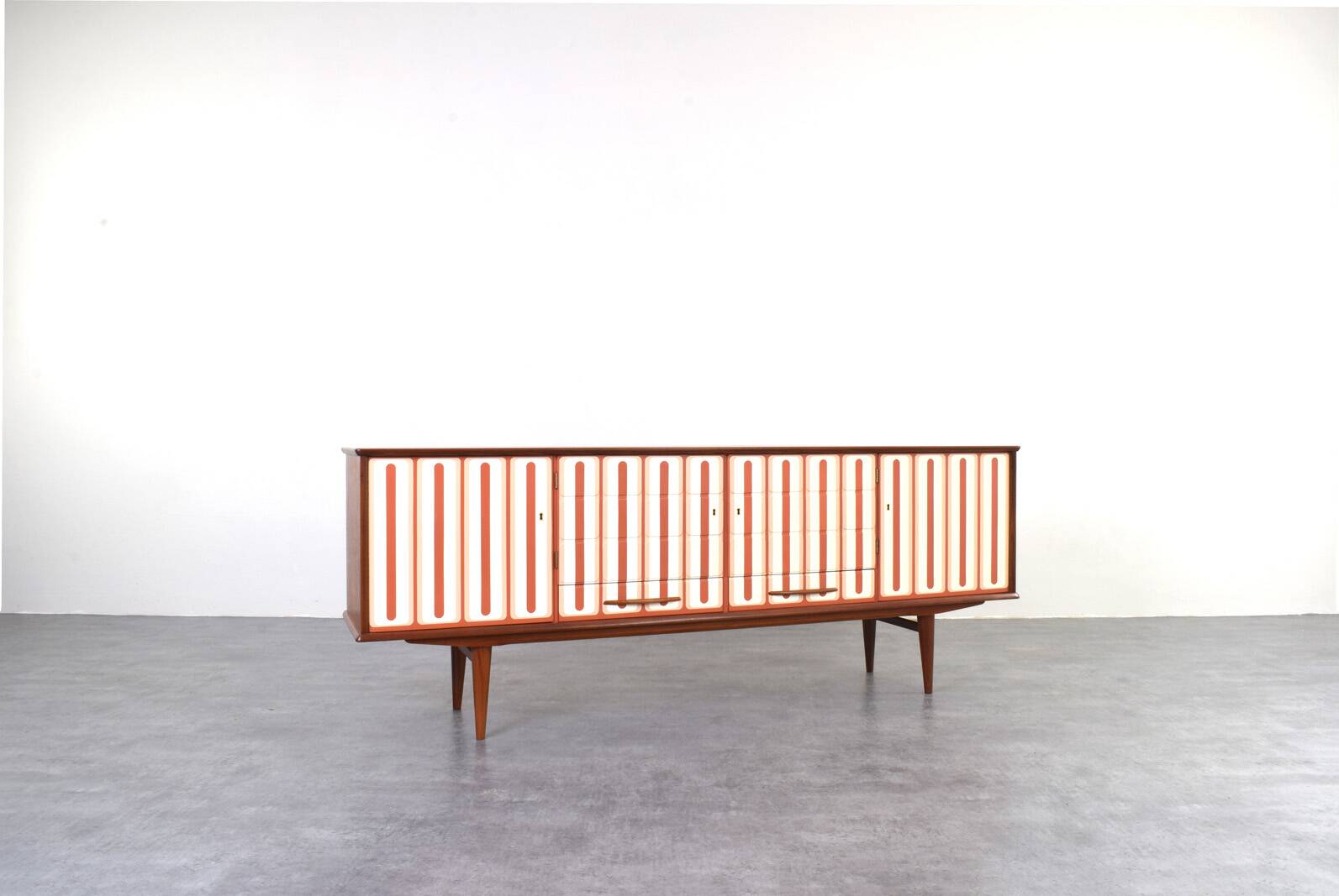 Mid-Century Op-Art Hand-Painted Teak Sideboard, 1960s
