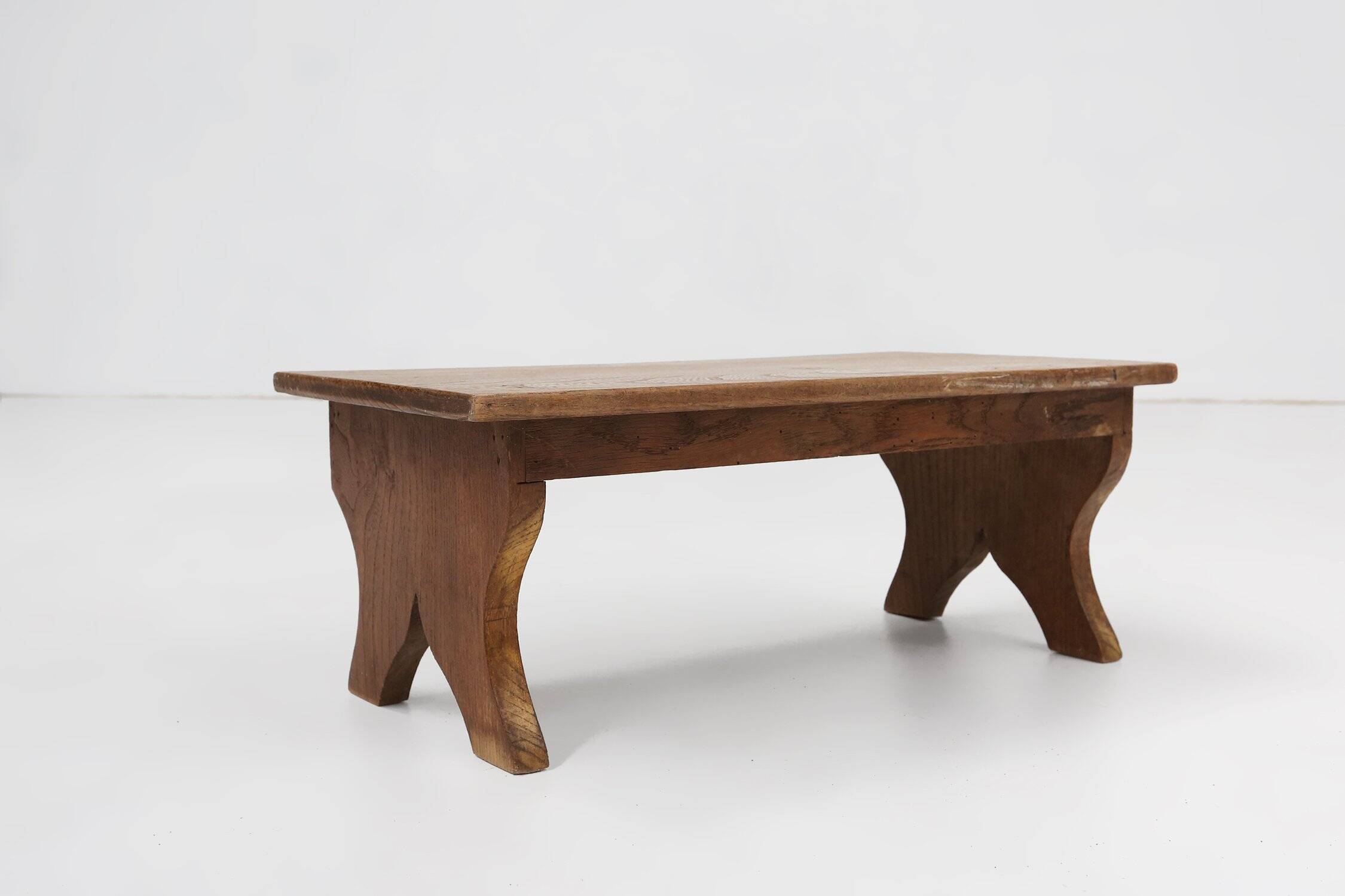 Small Rustic Wooden Stool with Curved Base, France, 1900s