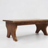 Small Rustic Wooden Stool with Curved Base, France, 1900s